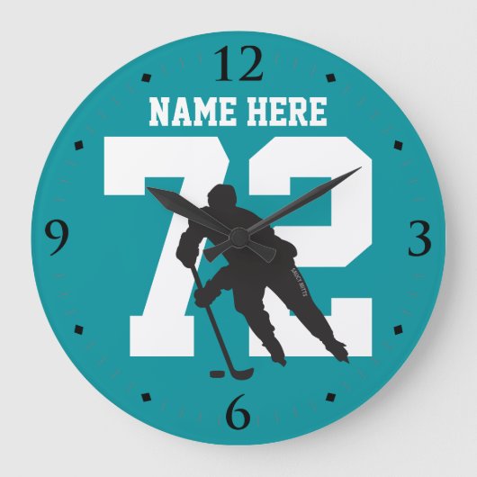 Aangepaste Hockey Player Name Number Shark Blauwgr Grote Klok (Voorkant)