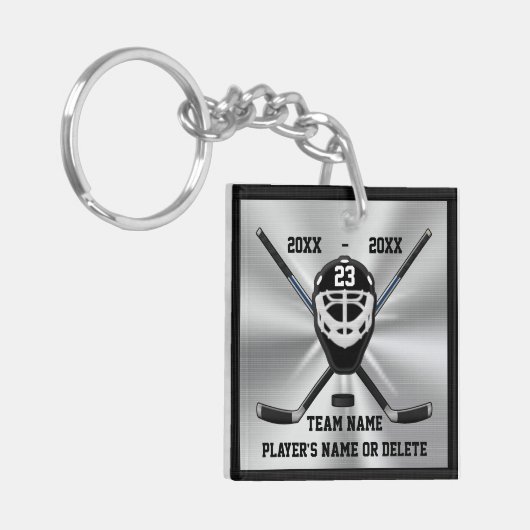 Aangepaste Hockey-Sleutelhangers met drie tekstvak Sleutelhanger (Voorkant Links)