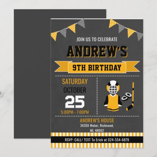 Aangepaste Hockey Sport Verjaardag Uitnodiging (Voorkant / Achterkant)