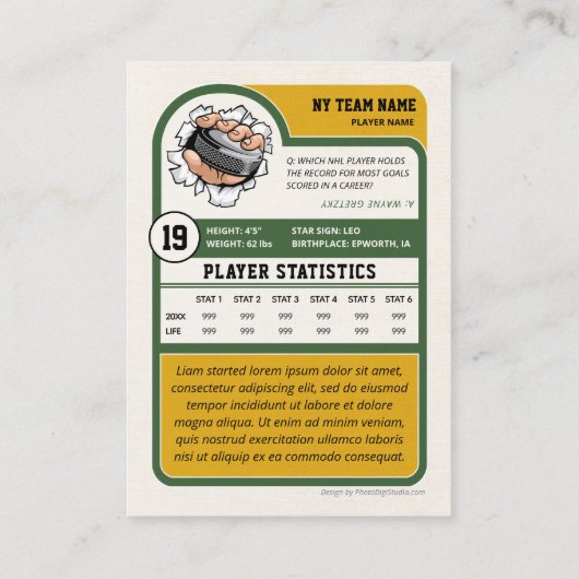Aangepaste Hockey Trading Kaart,  speler Kaart Contactkaartje (Achterkant)