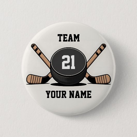 Aangepaste Hockeypuck en Sticks Sleutelhanger Ronde Button 5,7 Cm (Voorkant)
