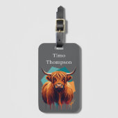 Aangepaste hoge land koe Wildlife Modern Grijs Bagagelabel (Voorkant (verticaal))