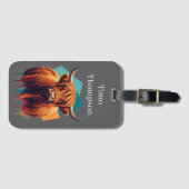 Aangepaste hoge land koe Wildlife Modern Grijs Bagagelabel (Voorkant (horizontaal))