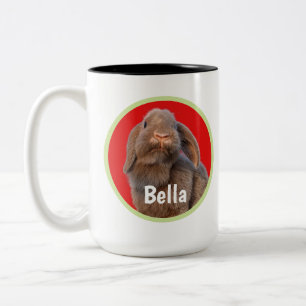 Aangepaste Holland Lop Konijn Foto Naam Tweekleurige Koffiemok