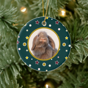 Aangepaste Holland Lop Konijn Kerst Foto Keramisch Ornament