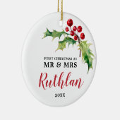 Aangepaste Holly Berry Greenery Passen getrouwd Keramisch Ornament (Rechts)