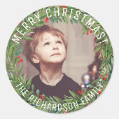 Aangepaste Holly krans familie foto Kerstmis Ronde Sticker (Voorkant)