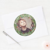 Aangepaste Holly krans familie foto Kerstmis Ronde Sticker (Envelop)