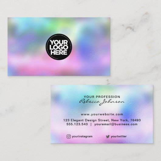 Aangepaste holografische iriserende logo-art visitekaartje (Voorkant / Achterkant)