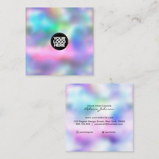 Aangepaste holografische iriserende logo vierkante visitekaartje (Voorkant / Achterkant)