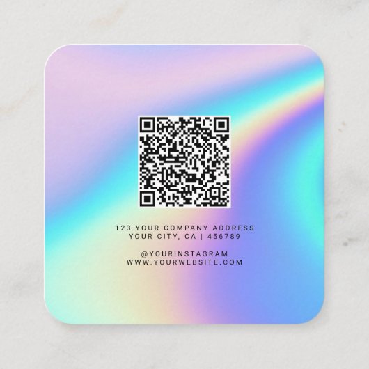 Aangepaste holografische naam, beroep, qr-code vierkante visitekaartje (Achterkant)