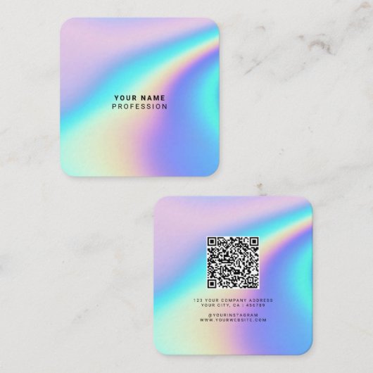Aangepaste holografische naam, beroep, qr-code vierkante visitekaartje (Voorkant / Achterkant)