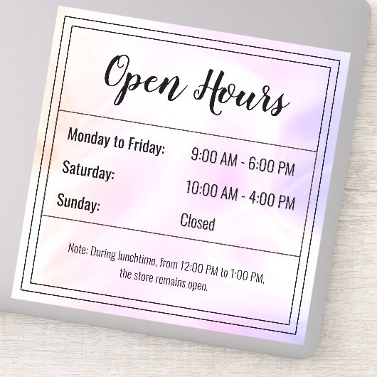 Aangepaste holografische opaalsteen Open Uren Stic Sticker (Detail)