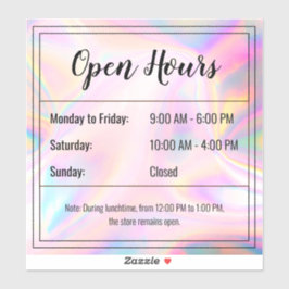 Aangepaste holografische opaalsteen Open Uren Stic Sticker