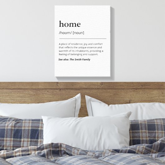 Aangepaste home definitie familienaam zwart-wit canvas afdruk (Insitu (Slaapkamer))