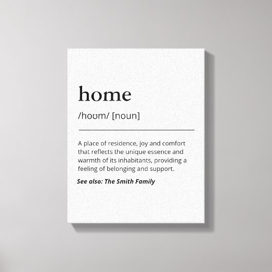 Aangepaste home definitie familienaam zwart-wit canvas afdruk (Voorkant)