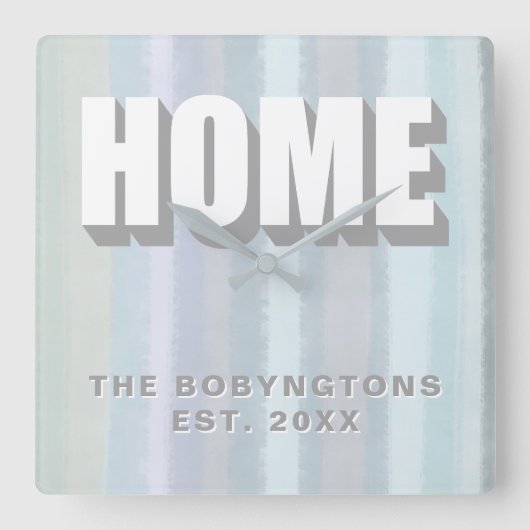 Aangepaste Home Familienaam pastel strepen neutraa Vierkante Klok (Voorkant)