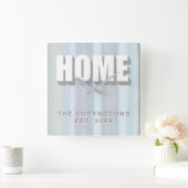 Aangepaste Home Familienaam pastel strepen neutraa Vierkante Klok (Huis)