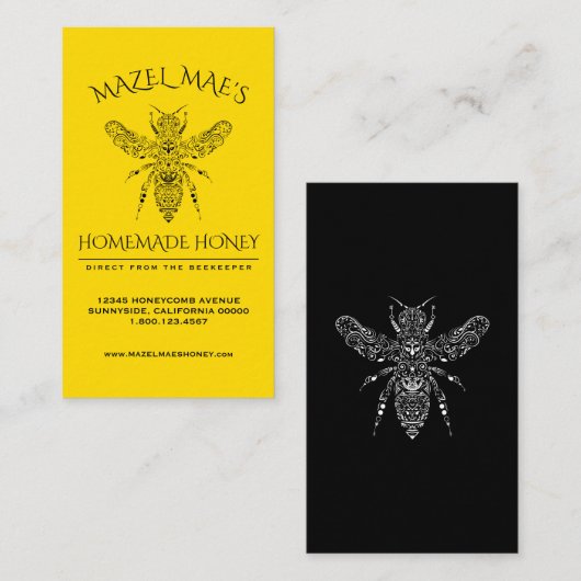 Aangepaste Homemade Honey Visitekaartje (Voorkant / Achterkant)