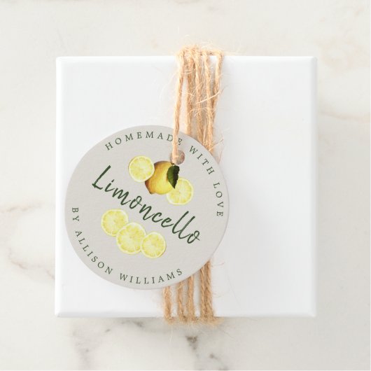 Aangepaste Homemade Limoncello Light Grey Bedankjes Labels (In situ)