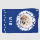 Aangepaste hond Beste Papa Ooit Golfer Blauw Foto Golfhanddoek (Horizontaal)