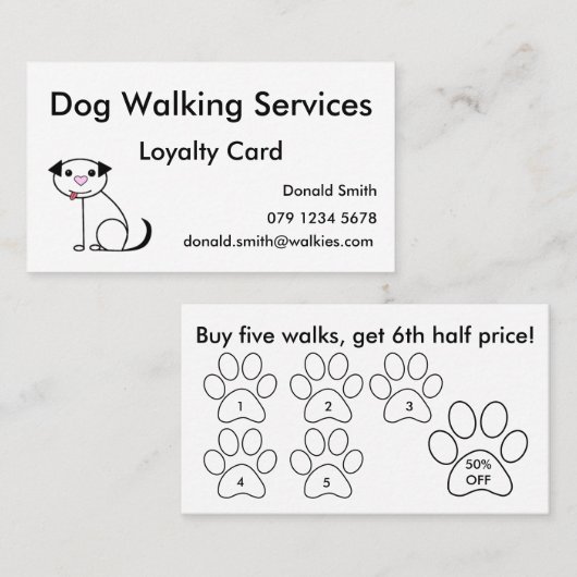 Aangepaste hond die Loyalty Rewards Punch Card loo (Voorkant / Achterkant)