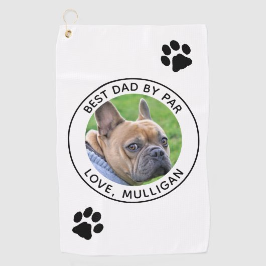 Aangepaste hond Foto beste vader, zwart wit zwart Golfhanddoek (Voorkant)