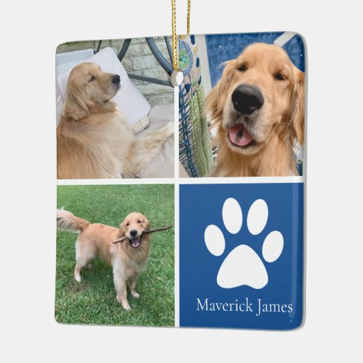 Aangepaste hond Foto Collage Cute Blue Pet Kerstmi Keramisch Ornament (Links)