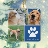 Aangepaste hond Foto Collage Cute Blue Pet Kerstmi Keramisch Ornament