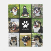 Aangepaste hond Foto Collage Pet Paw Print Black Fleece Deken (Voorkant)