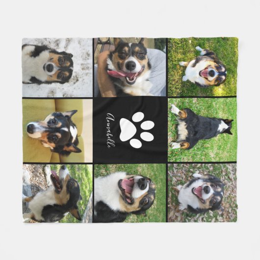 Aangepaste hond Foto Collage Pet Paw Print Black Fleece Deken (Voorkant (Horizontaal))