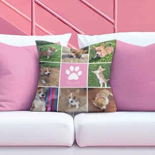 Aangepaste Hond Foto Collage Roze Poot Print Kussen