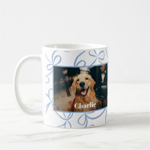 Aangepaste Hond Foto en Naam Licht Blauw Boog Patr Koffiemok