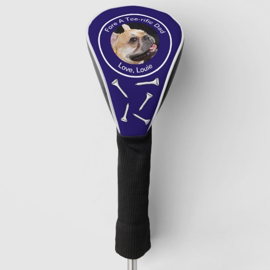 Aangepaste hond foto golfer cadeau grappig blauw golfheadcover (Voorkant)