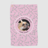 Aangepaste hond foto golfer cadeau grappige roze d golfhanddoek (Voorkant)