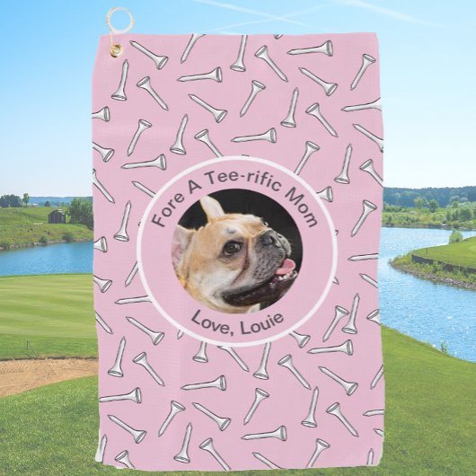 Aangepaste hond foto golfer cadeau grappige roze d golfhanddoek