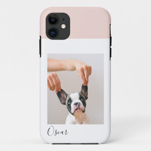Aangepaste Hond Foto iPhone Case | Pastel Roze & N (Achterkant)