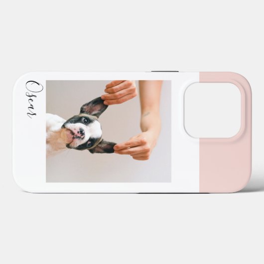 Aangepaste Hond Foto iPhone Case | Pastel Roze & N (Achterkant (horizontaal))