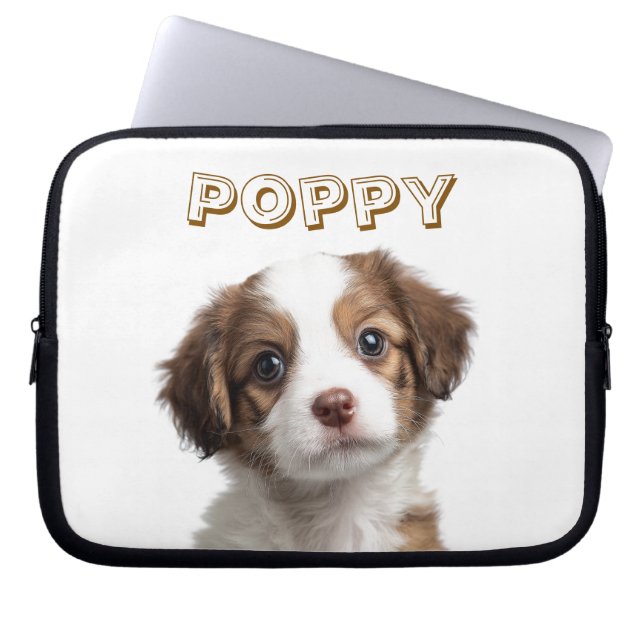 Aangepaste Hond Foto & Naam Laptop Mouw Laptop Sleeve (Voorkant)