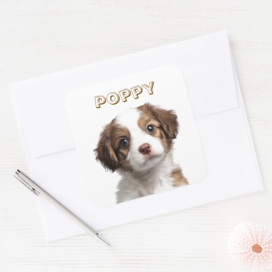 Aangepaste Hond Foto & Naam Sticker (Envelop)