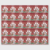 Aangepaste hond Foto & Name, Dog Paw Green Red Tar Cadeaupapier (Vlak)