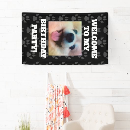 Aangepaste hond foto verjaardagsfeestje spandoek (Insitu)