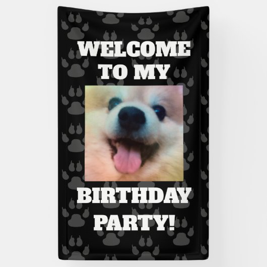 Aangepaste hond foto verjaardagsfeestje spandoek (Verticaal)