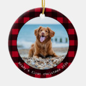 Aangepaste hond huisdier foto Kerstmis Rode Buffel Keramisch Ornament (Voorkant)