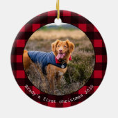 Aangepaste hond huisdier foto Kerstmis Rode Buffel Keramisch Ornament (Achterkant)