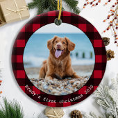 Aangepaste hond huisdier foto Kerstmis Rode Buffel Keramisch Ornament