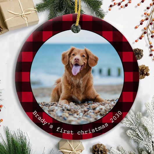 Aangepaste hond huisdier foto Kerstmis Rode Buffel Keramisch Ornament