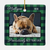 Aangepaste hond Kerstmis Groen Plaid 2 Pet Foto Keramisch Ornament (Achterkant)