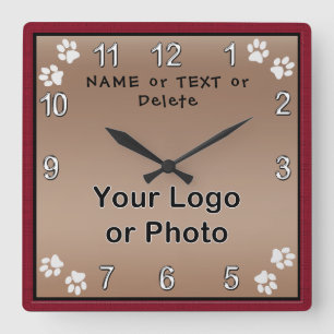 Aangepaste hond klok, Jouw tekst, FOTO of LOGO Vierkante Klok