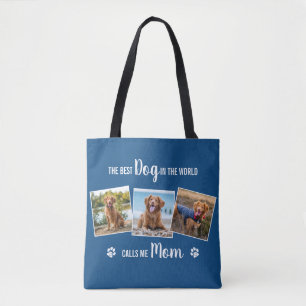 Aangepaste hond maanblauw fotocollage tote bag